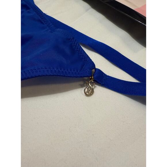Vintage Victoria's Secret Satin Silky Smooth Charm V-String Thong Panty OS Blue - Picture 4 of 4